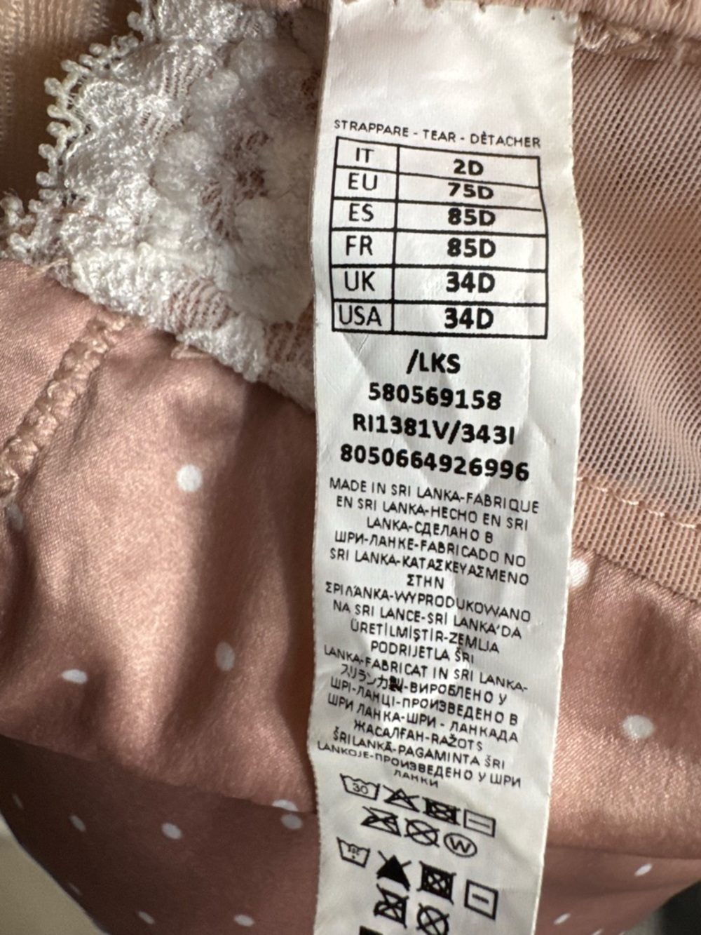 Intimissimi Sophia Balconette Bra Size 34D Lace Trim Pink Polka Dot - Picture 9 of 15